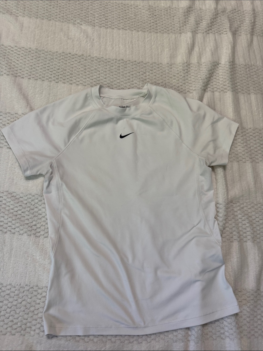 Nike White Short Sleeve Performance Tee with Black Swoosh